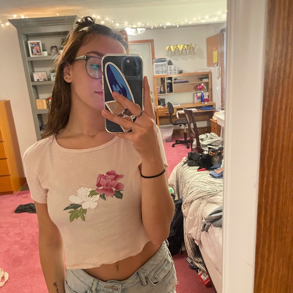 pink flower detail crop top